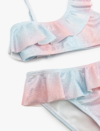 Bikini Takımı Fırfırlı Tek Omuz İnce Askılı