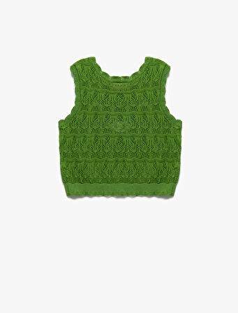 Çiçek Nakış Detaylı Bisiklet Yaka Pamuklu Triko Atlet