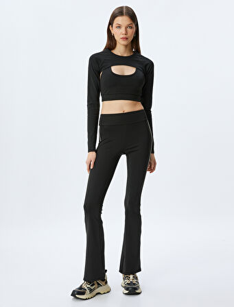 İspanyol Paça Spor Tayt Biyeli Slim Fit İnterlok