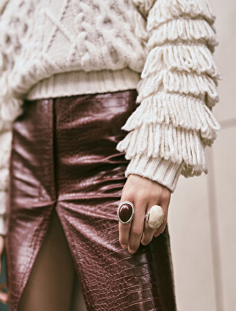 Püsküllü Örgü Kazak Balıkçı Yaka Kalça Boy Uzun Kollu 