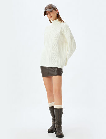 Koton X Sima Tarkan - Balıkçı Yaka Kazak Saç Örgü Kalça Boy Uzun Kollu