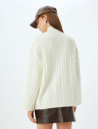 Koton X Sima Tarkan - Balıkçı Yaka Kazak Saç Örgü Kalça Boy Uzun Kollu