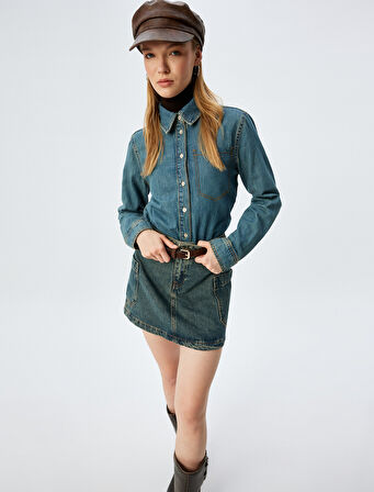 Kot Gömlek Cep Detaylı Klasik Yaka Düğmeli