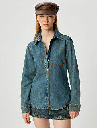 Kot Gömlek Cep Detaylı Klasik Yaka Düğmeli