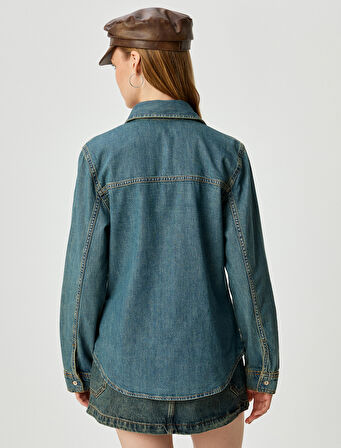 Kot Gömlek Cep Detaylı Klasik Yaka Düğmeli