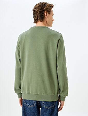 Pamuklu İşlemeli Bisiklet Yaka Sweatshirt