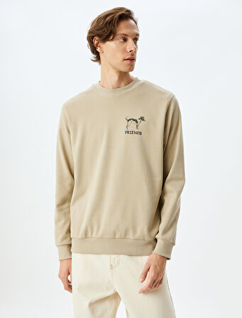 Bisiklet Yaka Pamuklu Hayvan Baskılı Sweatshirt