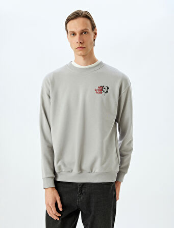 Bisiklet Yaka Pamuk Karışımlı Oversize Uzun Kollu Hayvan Baskılı Sweatshirt