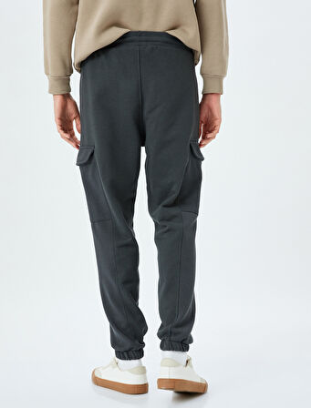 Beli Bağcıklı Pamuk Karışımlı Şardonlu Kargo Cepli Eşofman Altı