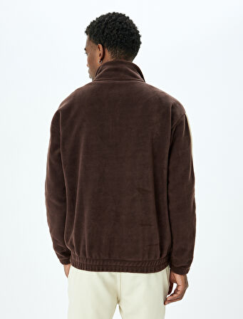 İşlemeli Yarım Fermuarlı Polar Sweatshirt