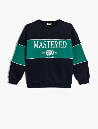 Sweatshirt Baskılı Bisiklet Yaka Şardonlu Renk Bloklu