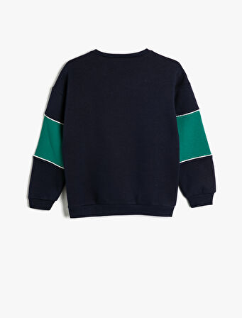 Sweatshirt Baskılı Bisiklet Yaka Şardonlu Renk Bloklu