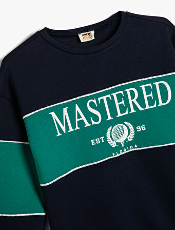 Sweatshirt Baskılı Bisiklet Yaka Şardonlu Renk Bloklu