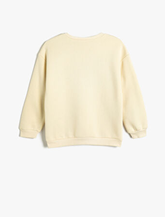 Sweatshirt İşleme Detaylı Bisiklet Yaka Şardonlu 