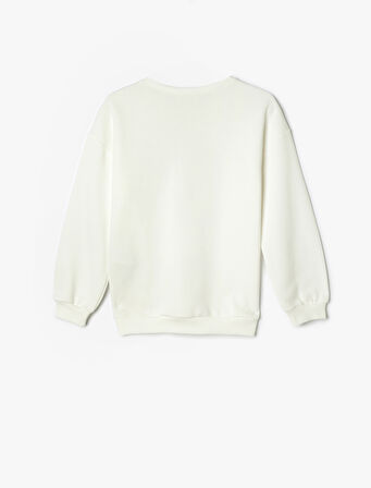 Sweatshirt Ayıcık Baskılı Uzun Kollu Bisiklet Yaka 