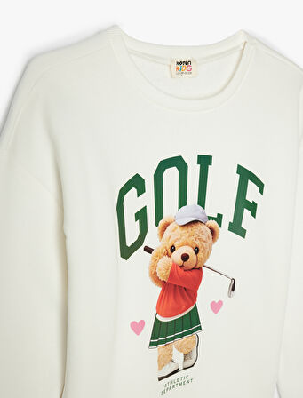Sweatshirt Ayıcık Baskılı Uzun Kollu Bisiklet Yaka 