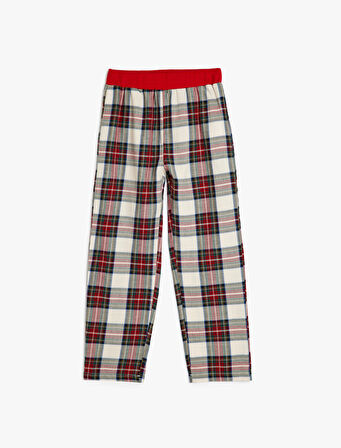 Beli Lastikli Pamuklu Ekoseli Pijama Altı