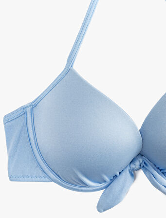 Fiyonklu Kalp Yaka Boyundan Bağlamalı Push-Up Bikini Üstü