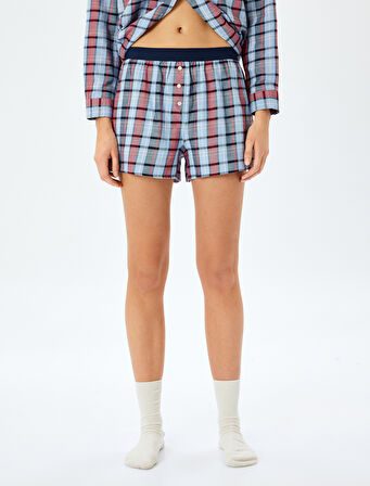 Ekose Desenli Pamuklu Boxer Şort Pijama Altı