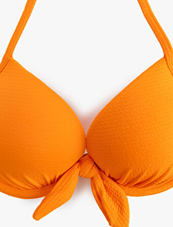 Dokulu Boyundan Bağlamalı Push-Up Bikini Üstü