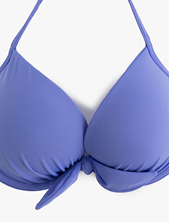 Mat Kumaş Fiyonklu Kalp Yaka Push-Up Bikini Üstü