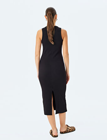 Bisiklet Yaka Kolsuz Slim Fit Midi Kalem Elbise