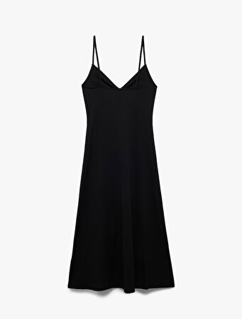Drape Detaylı Bürümcük Kumaş İnce Askılı Midi Elbise