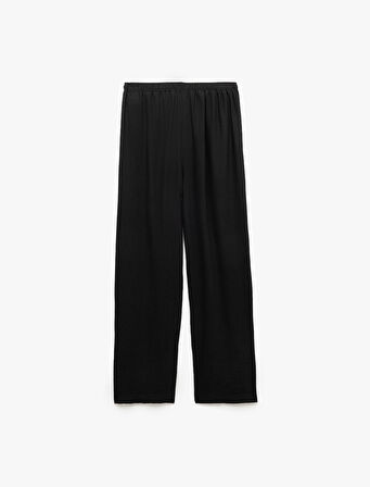 Beli Bağcıklı Geniş Paça Cepli Viskon Karışımlı Pantolon