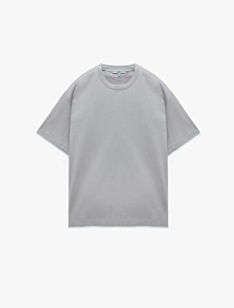 Kısa Kollu Pamuklu Bisiklet Yaka Basic Oversize Tişört