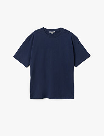 Kısa Kollu Pamuklu Bisiklet Yaka Basic Oversize Tişört