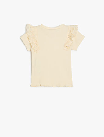 Pamuklu Brodeli Kısa Kollu Bisiklet Yaka Tişört