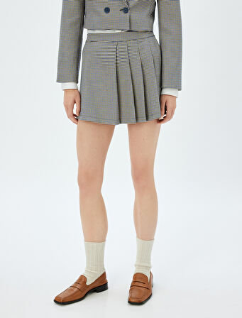  Standart Bel Pileli Mini Şort Etek 