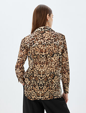 Leopar Desenli Gömlek Regular Fit Uzun Kollu