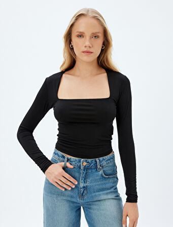 Kare Yaka Bluz Uzun Kollu 