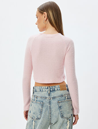 Uzun Kollu Body Crop Kayık Yaka Yumuşak Dokulu Slim Fit