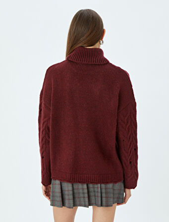 Balıkçı Yaka Yıpratılmış Saç Örgü Triko Kazak