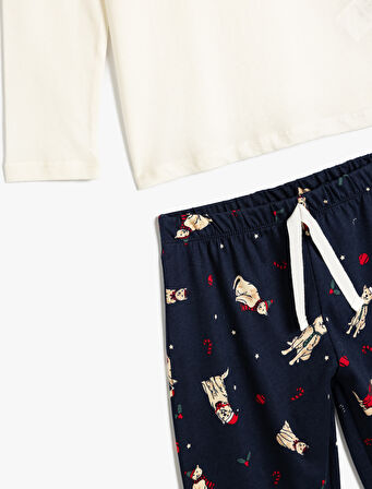 Kedi ve Köpek Baskı Detaylı Uzun Kollu Pamuklu Pijama Takımı