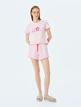 Pamuklu Baskılı Şortlu Pijama Takımı