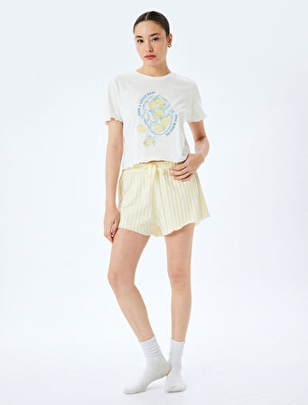 Pamuklu Limon Baskılı Kısa Kollu Şortlu Örme Pijama Takımı