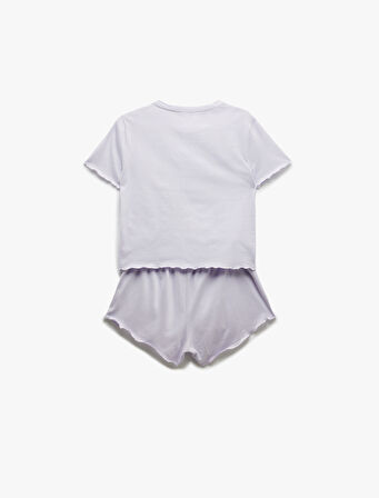 Pamuklu Kısa Kollu U Yaka Kedi Baskılı Şortlu Pijama Takımı