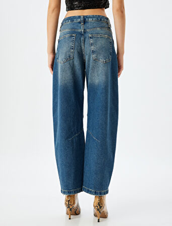 Koton X İnji - Bol Kalıp Dikiş Detaylı Düğmeli Cepli Pamuklu Balon Fit Kot Pantolon