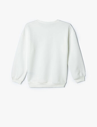 Sweatshirt Baskı Detaylı Bisiklet Yaka Uzun Kollu Şardonlu 