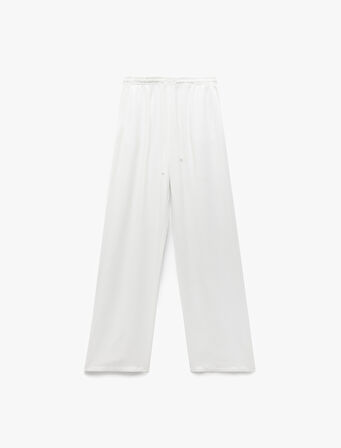 Beli Bağcıklı Cepli Geniş Paça Viskon Pantolon