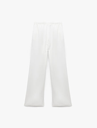 Beli Bağcıklı Cepli Geniş Paça Viskon Pantolon