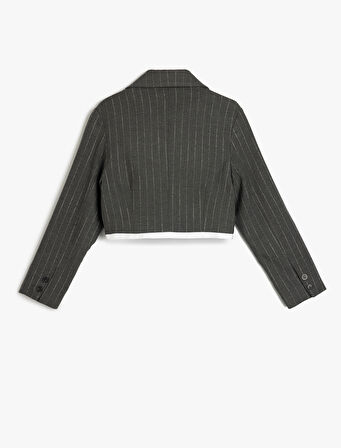 Kruvaze Yaka Uzun Kollu Düğme Detaylı Crop Blazer Ceket