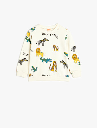 Hayvan Desenli Pamuklu Uzun Kollu Sweatshirt