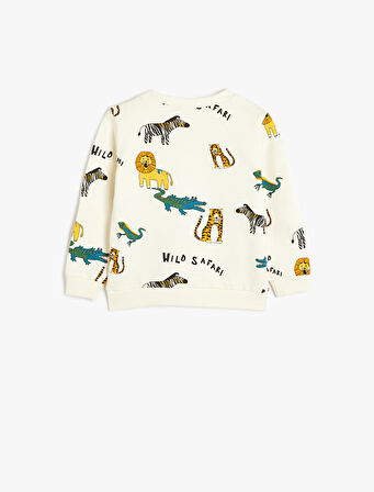 Hayvan Desenli Pamuklu Uzun Kollu Sweatshirt