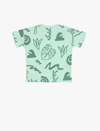 Bisiklet Yaka Pamuklu Desenli Kısa Kollu Tişört