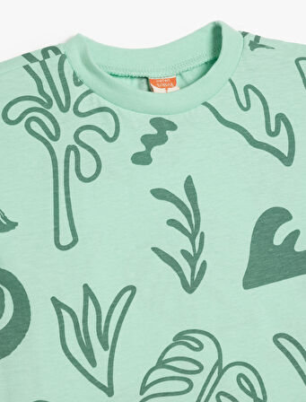 Bisiklet Yaka Pamuklu Desenli Kısa Kollu Tişört