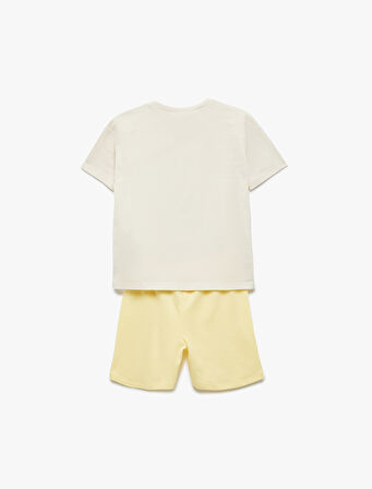 Baskılı Kısa Kollu Bisiklet Yaka Pamuklu Tişört ve Şort Seti
